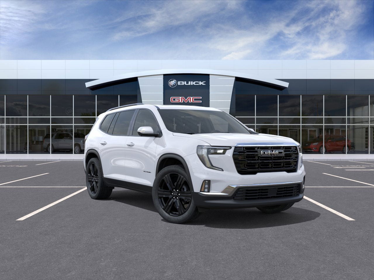 2026 GMC Acadia Elevation in Summit White — front three-quarter view