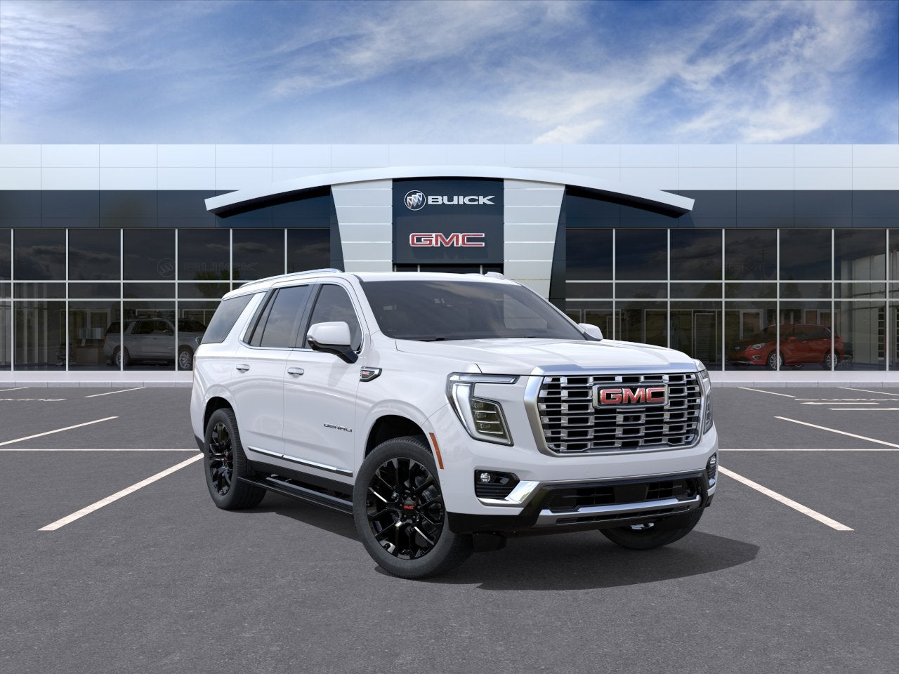 2026 GMC Yukon Denali in Summit White — front three-quarter view