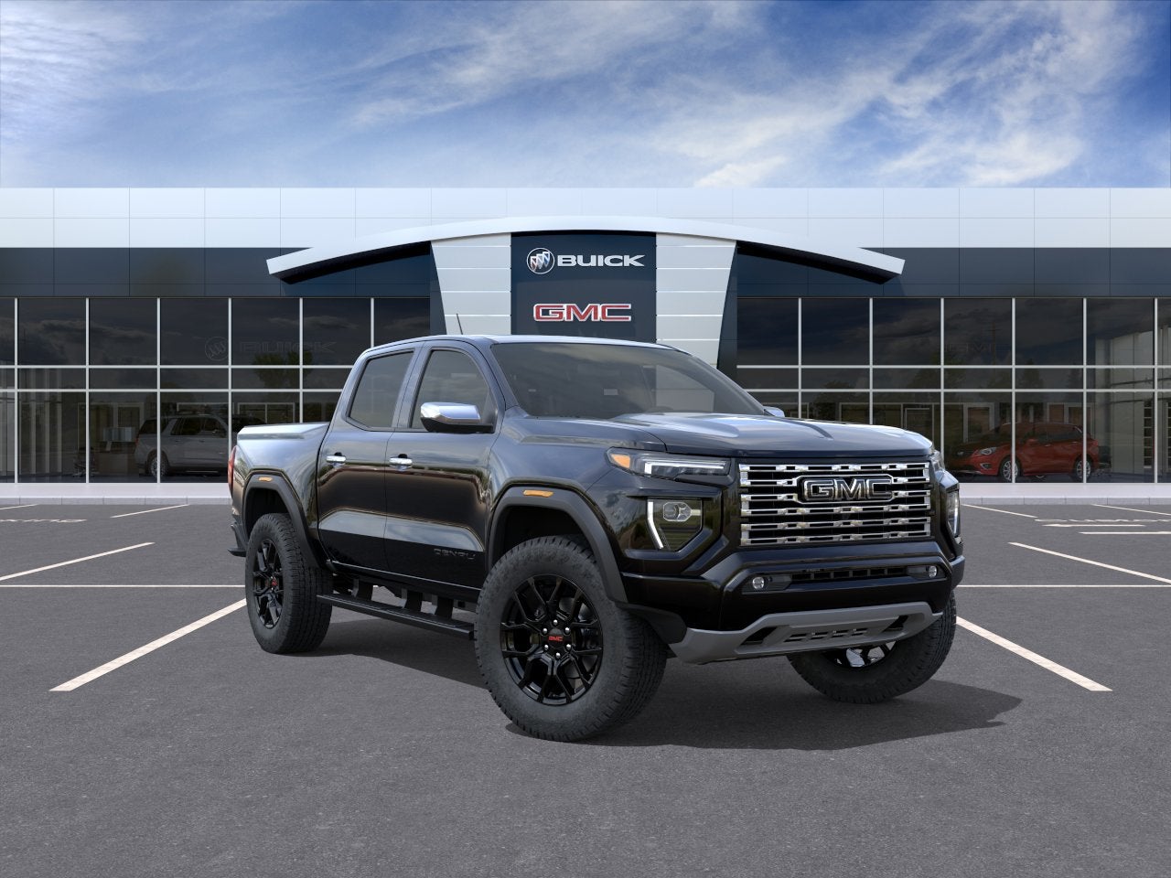 2026 GMC Canyon Denali in Onyx Black — front three-quarter view