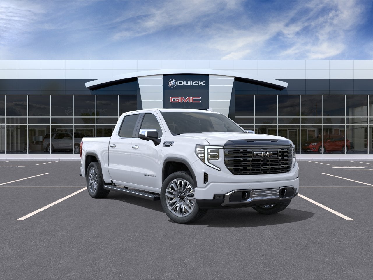2026 GMC Sierra 1500 Denali Ultimate in Glacier White Tricoat — front three-quarter view