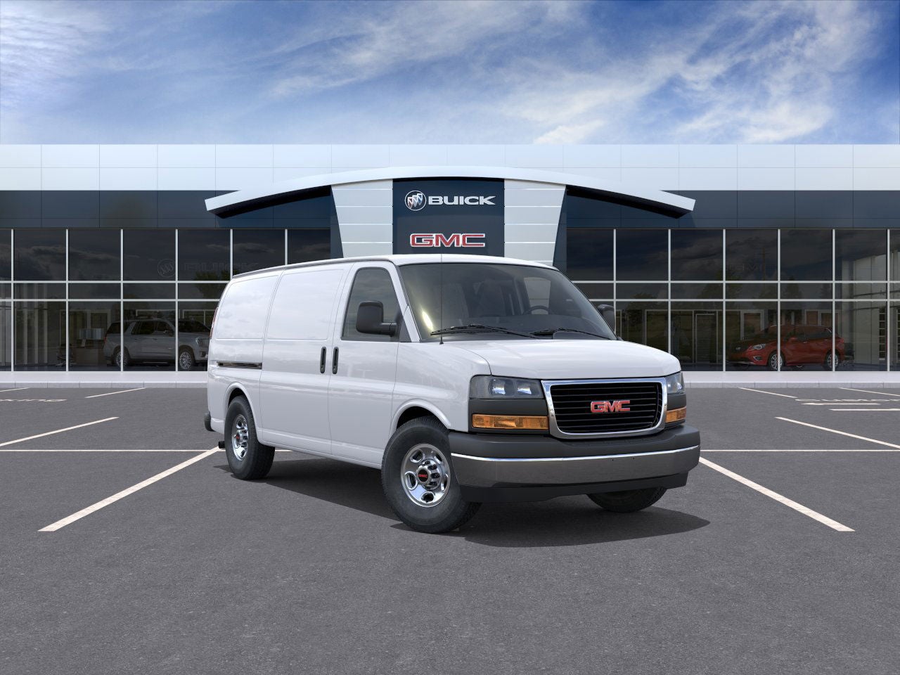 2026 GMC Savana Cargo Work Van in Summit White — front three-quarter view