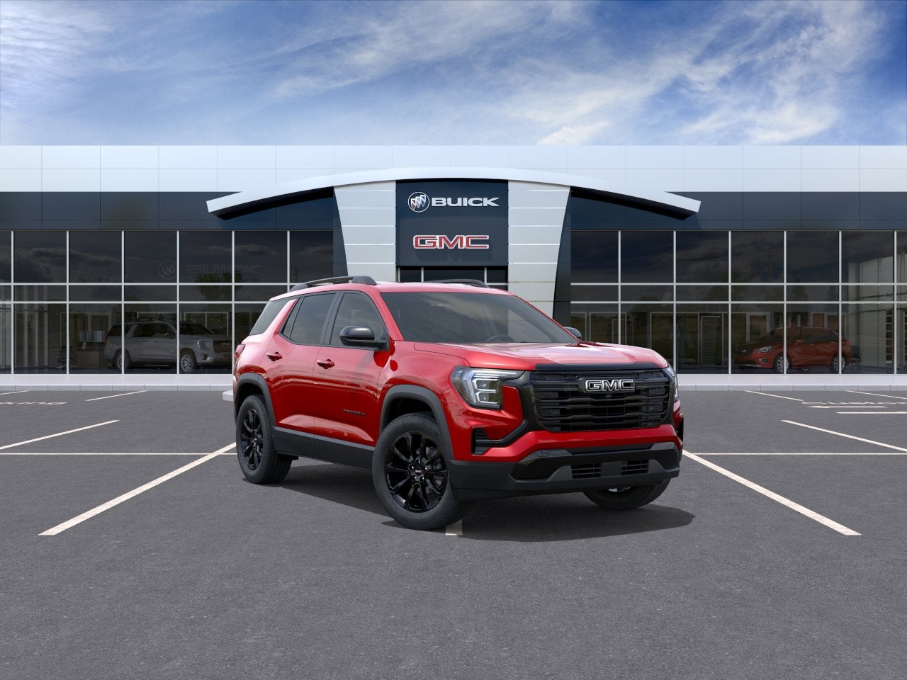 2027 GMC Terrain AWD Elevation in Volcanic Red Tintcoat — front three-quarter view